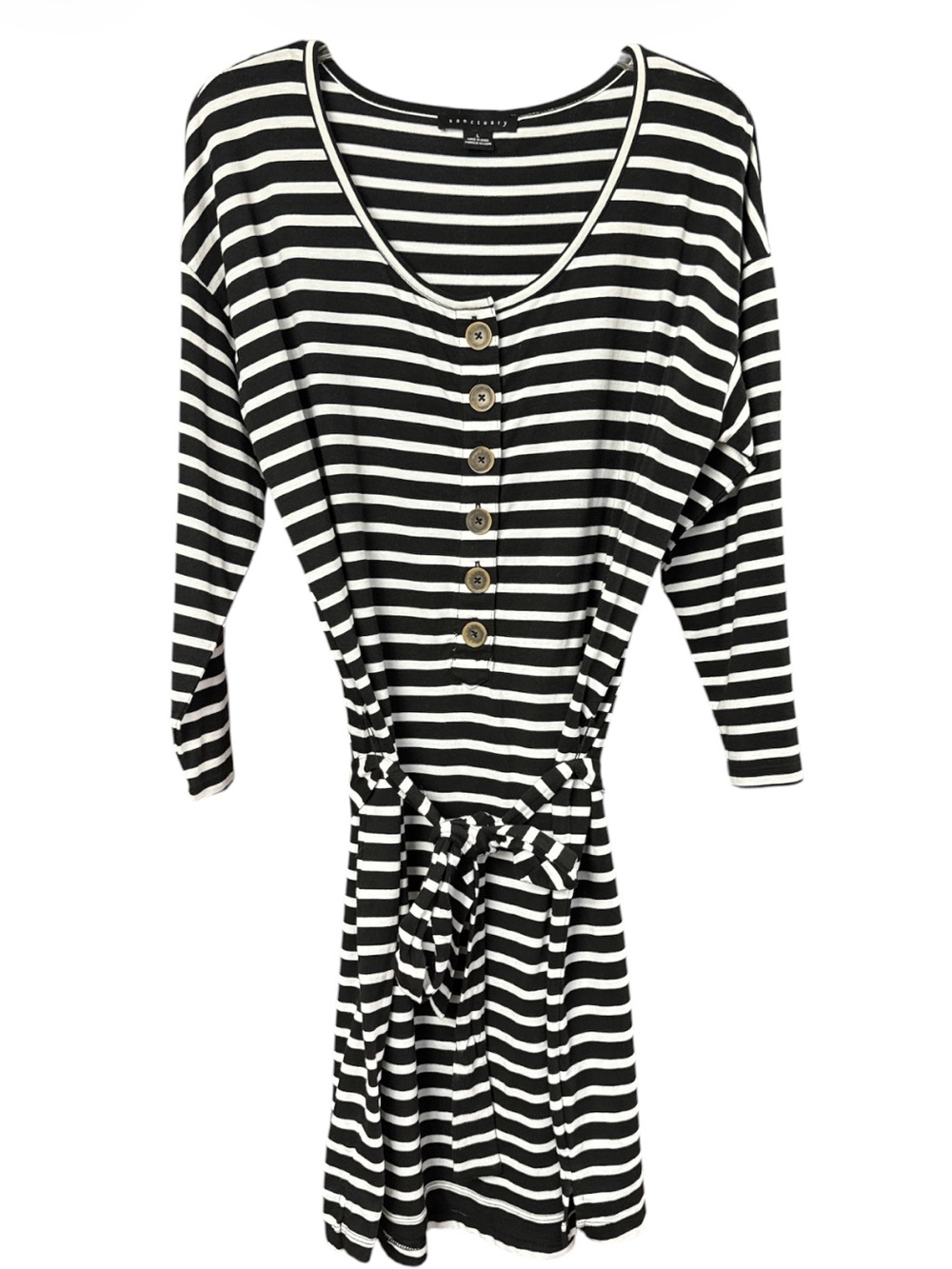 Sanctuary Striped Henley Belted Dress Black White Large NWOT - Picture 2 of 7